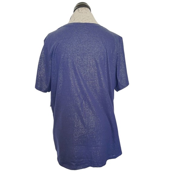 BCG Womens Blouse Top Blue Metallic V Neck Tee Size Plus 1X Short Sleeve NWT - Picture 3 of 12